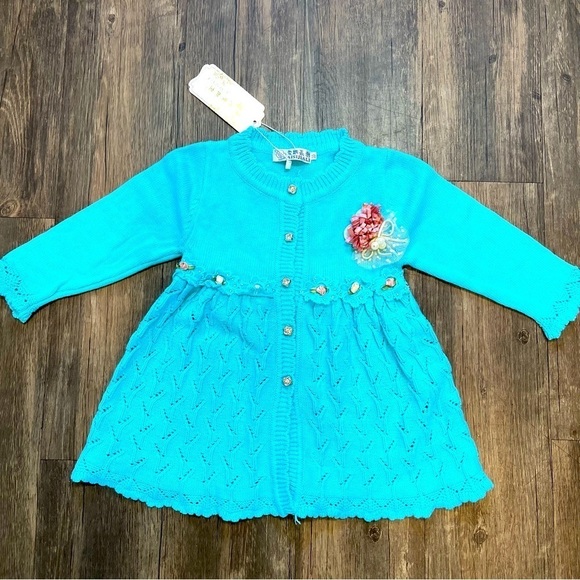 NWT Girls Knitted Buttoned Down Bow Dress Size 24 Months - Picture 6 of 11